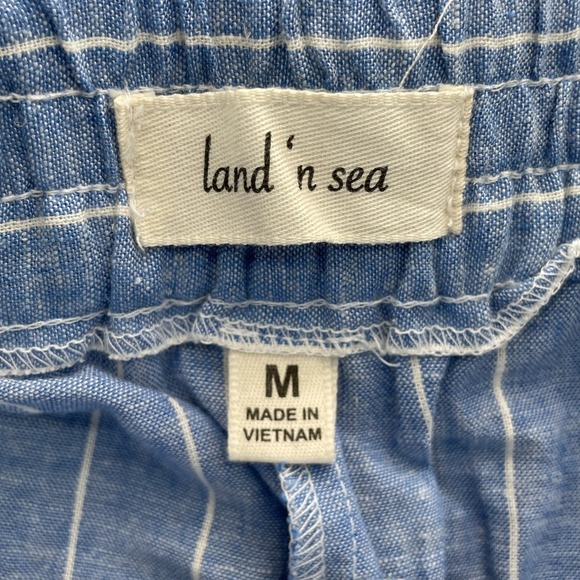 Land n Sea Linen Blend Pants Womens Medium Capri Blue Coastal Boho Chic Academia - Picture 7 of 11
